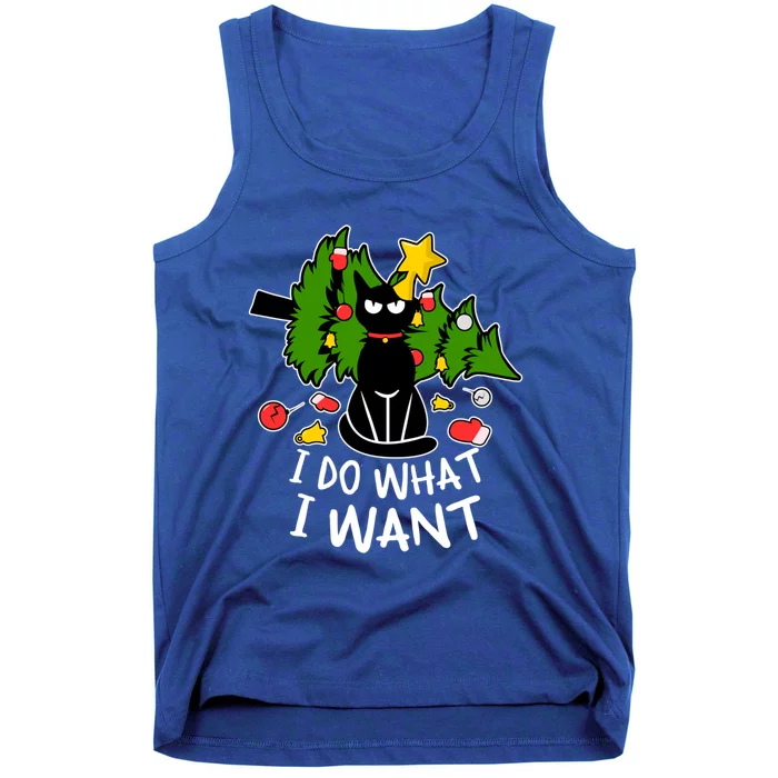 Do What I Want Funny Black Cat Christmas Tree Cat Lady Humor Gift Tank Top