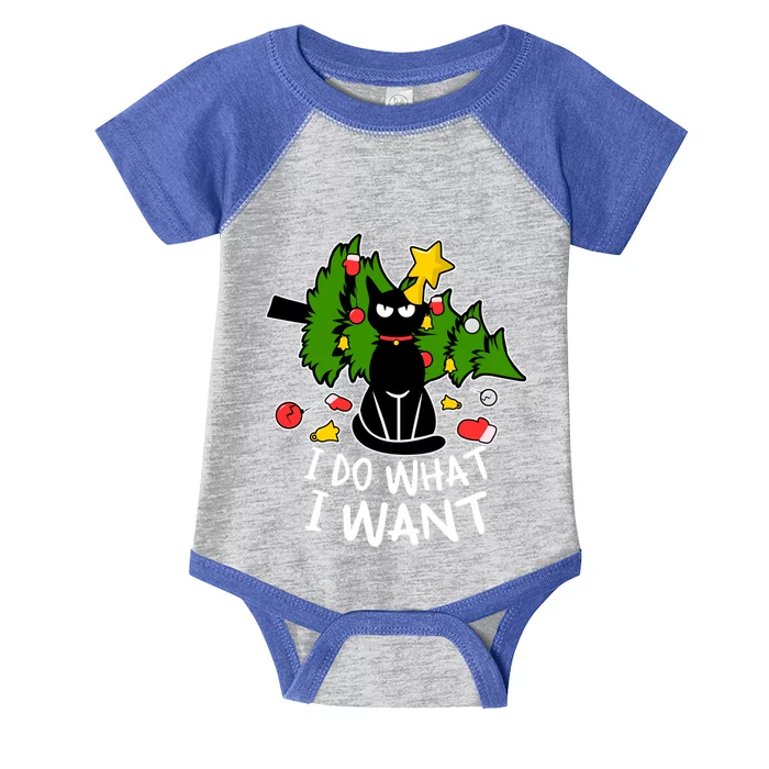 Do What I Want Funny Black Cat Christmas Tree Cat Lady Humor Gift Infant Baby Jersey Bodysuit