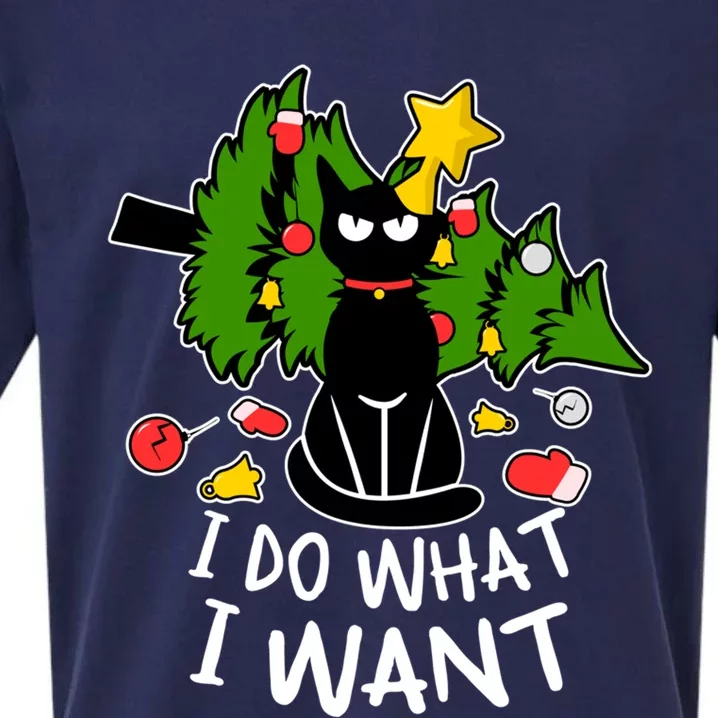 Do What I Want Funny Black Cat Christmas Tree Cat Lady Humor Gift Sueded Cloud Jersey T-Shirt