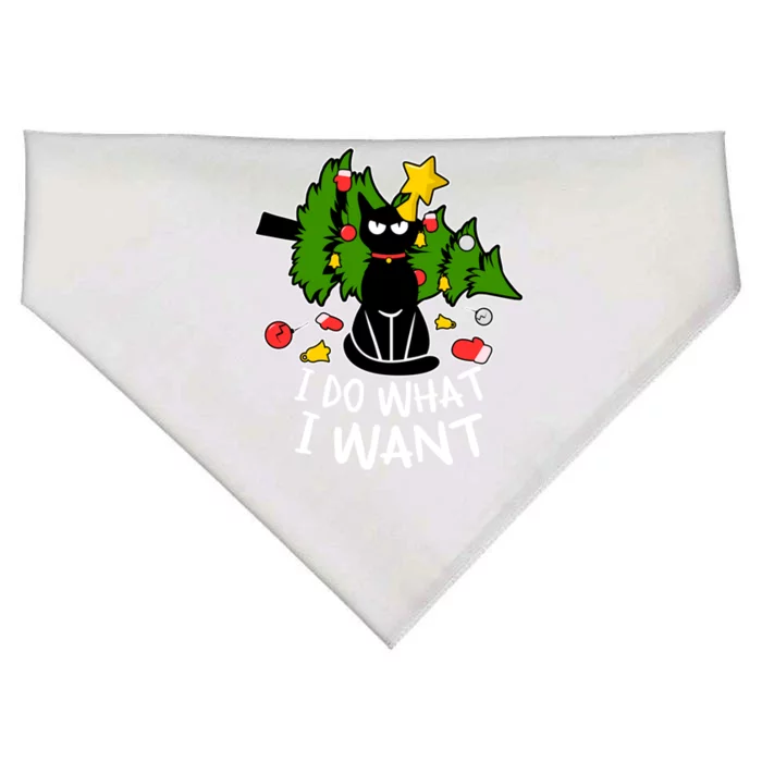 Do What I Want Funny Black Cat Christmas Tree Cat Lady Humor Gift USA-Made Doggie Bandana