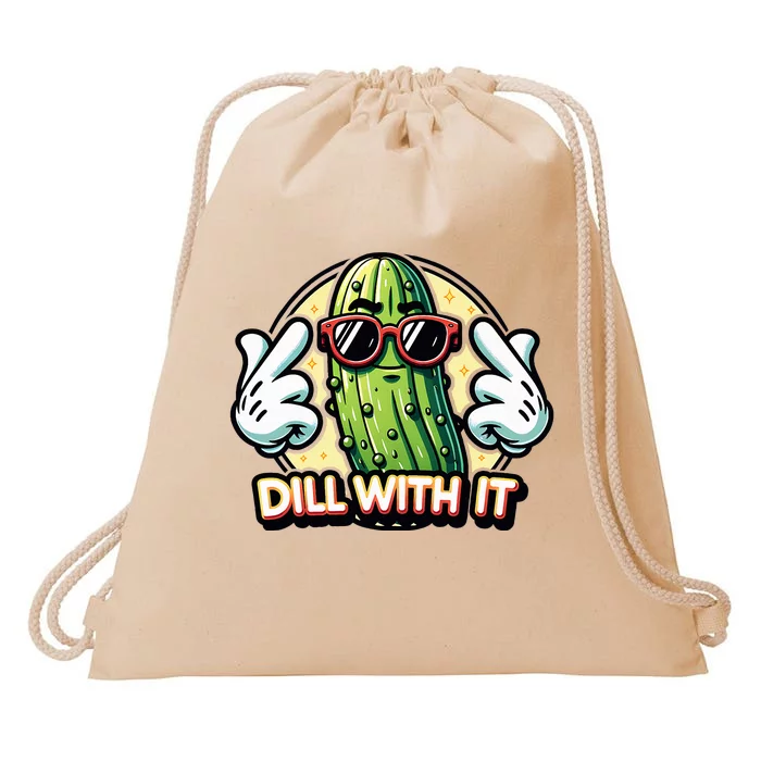 Dill With It Funny Pickle Vegetable Pun Drawstring Bag