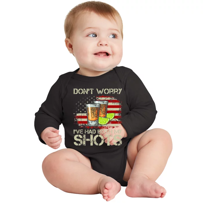 Don't Worry I've Had Both My Shots American Flag 4th of July Baby Long Sleeve Bodysuit