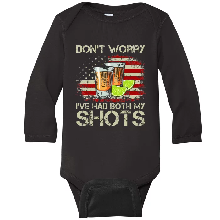 Don't Worry I've Had Both My Shots American Flag 4th of July Baby Long Sleeve Bodysuit