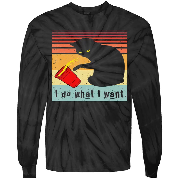 Do What I Want Vintage Black Cat Red Cup Funny Cat Tie-Dye Long Sleeve Shirt