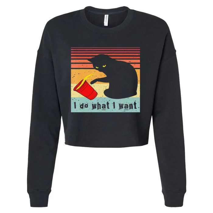 Do What I Want Vintage Black Cat Red Cup Funny Cat Cropped Pullover Crew