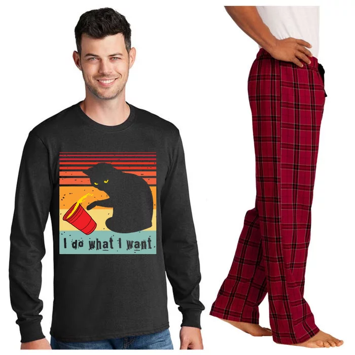 Do What I Want Vintage Black Cat Red Cup Funny My Cat Long Sleeve Pajama Set