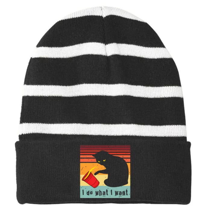 Do What I Want Vintage Black Cat Red Cup Funny My Cat Striped Beanie with Solid Band