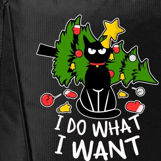 Do What I Want Funny Black Cat Christmas Tree Cat Lady Humor Gift City Backpack