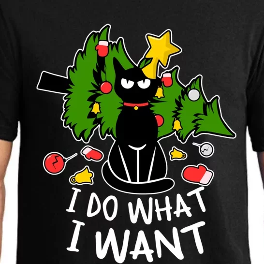 Do What I Want Funny Black Cat Christmas Tree Cat Lady Humor Gift Pajama Set