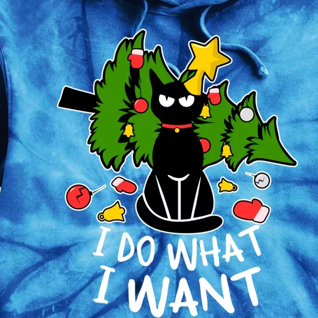 Do What I Want Funny Black Cat Christmas Tree Cat Lady Humor Gift Tie Dye Hoodie