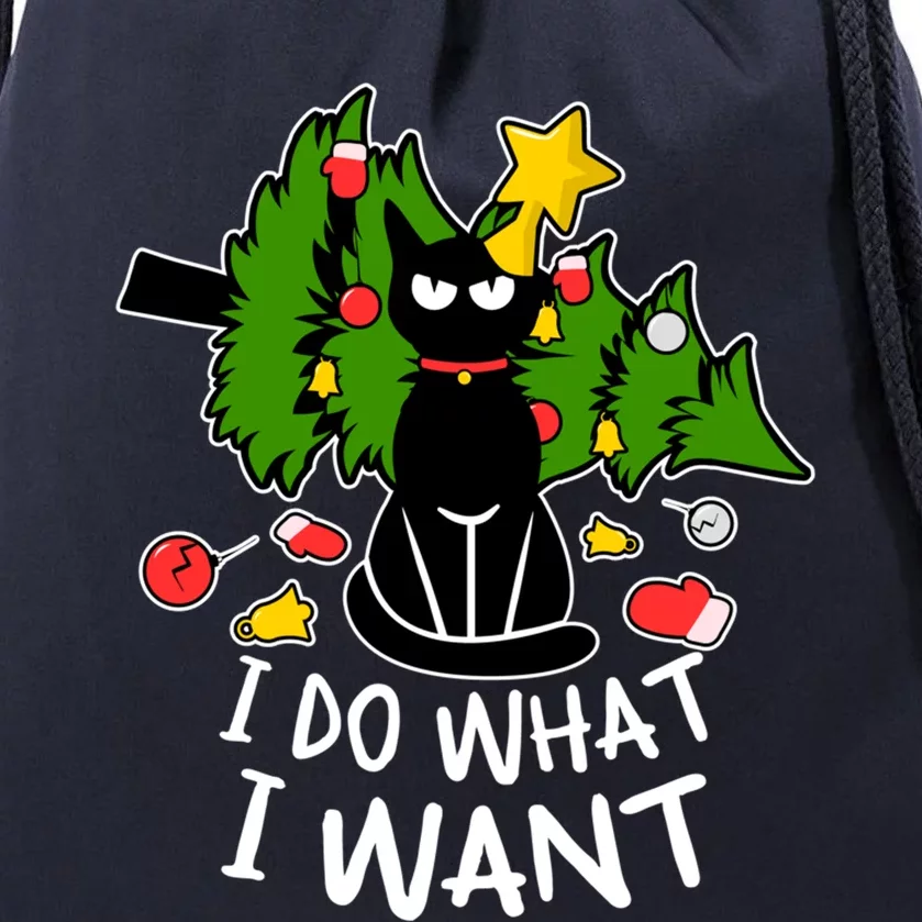 Do What I Want Funny Black Cat Christmas Tree Cat Lady Humor Gift Drawstring Bag