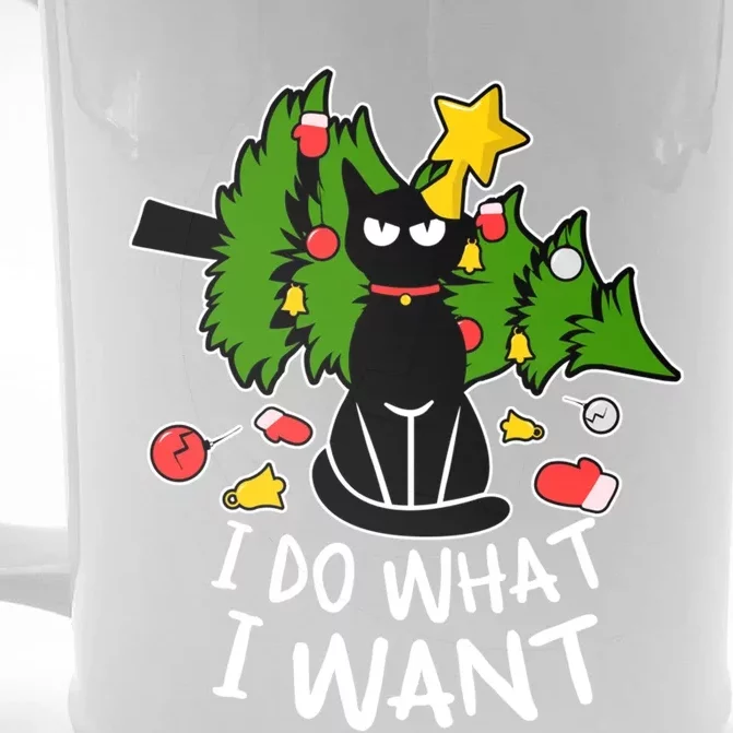 Do What I Want Funny Black Cat Christmas Tree Cat Lady Humor Gift Front & Back Beer Stein