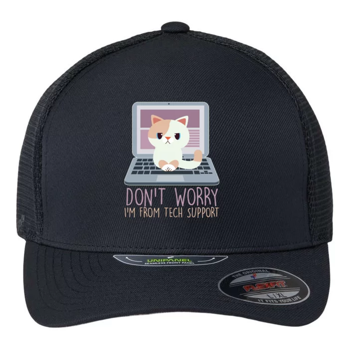 Don't Worry I'm From Tech Support Computer Cat Flexfit Unipanel Trucker Cap