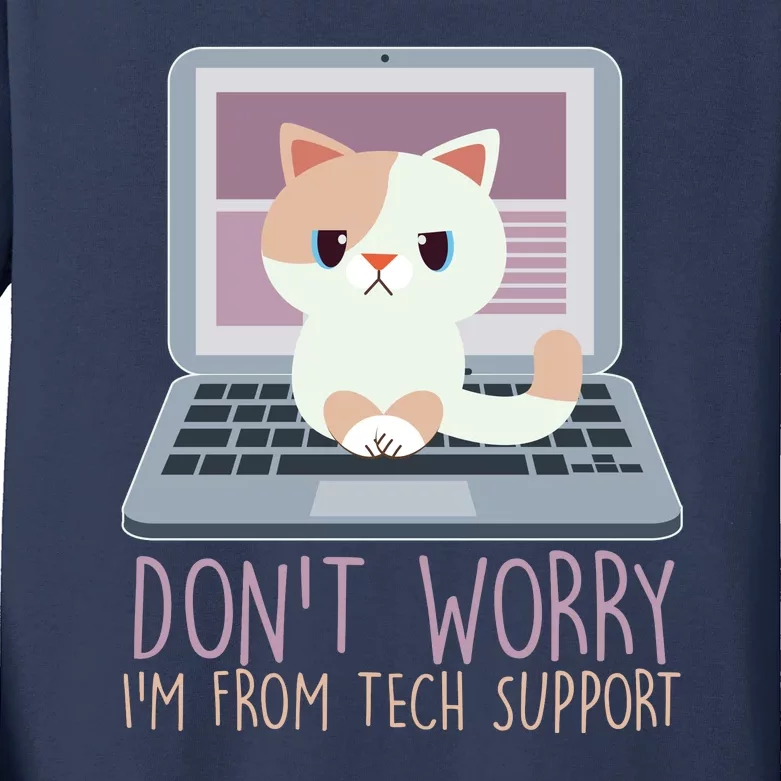 Don't Worry I'm From Tech Support Computer Cat Kids Long Sleeve Shirt