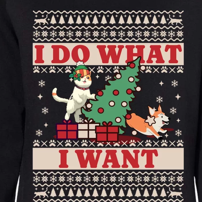 Do What I Want Cat Knocking Over Christmas Tree On Dog Cute Gift Womens California Wash Sweatshirt