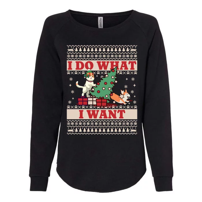 Do What I Want Cat Knocking Over Christmas Tree On Dog Cute Gift Womens California Wash Sweatshirt