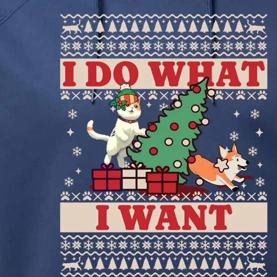 Do What I Want Cat Knocking Over Christmas Tree On Dog Cute Gift Performance Fleece Hoodie