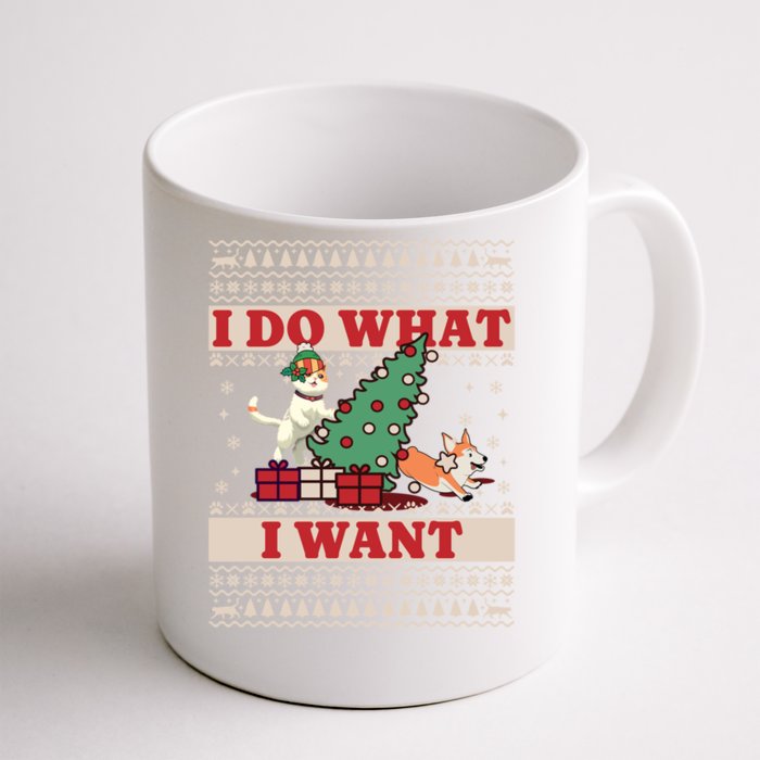 Do What I Want Cat Knocking Over Christmas Tree On Dog Cute Gift Front & Back Coffee Mug