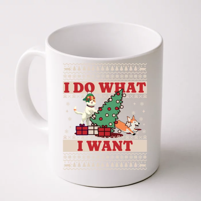 Do What I Want Cat Knocking Over Christmas Tree On Dog Cute Gift Front & Back Coffee Mug