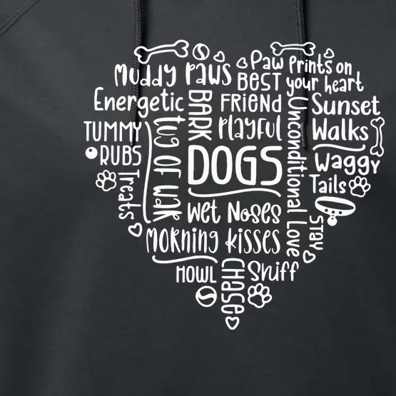 Dogs Words In Heart Dog Mom Performance Fleece Hoodie