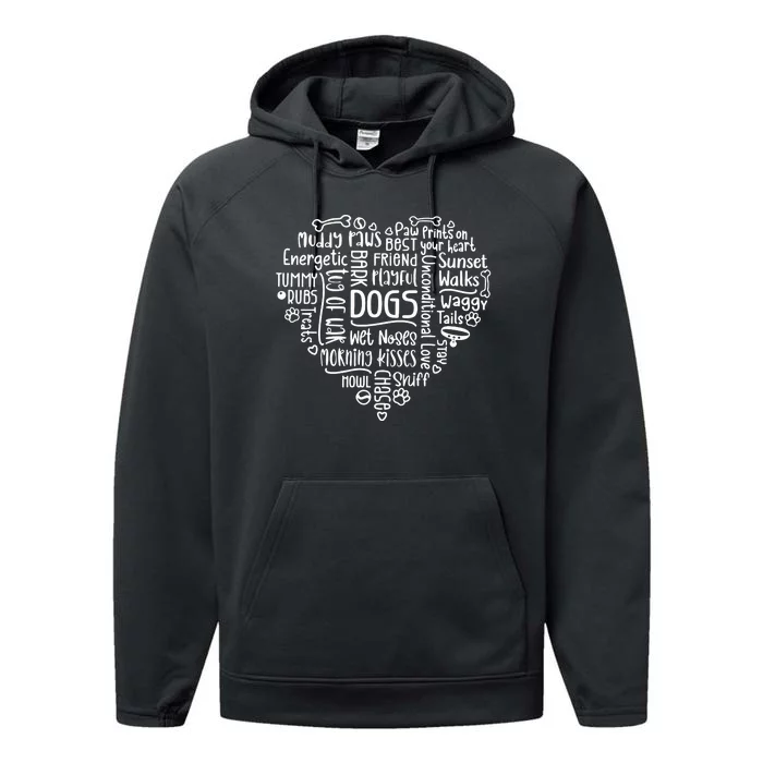 Dogs Words In Heart Dog Mom Performance Fleece Hoodie