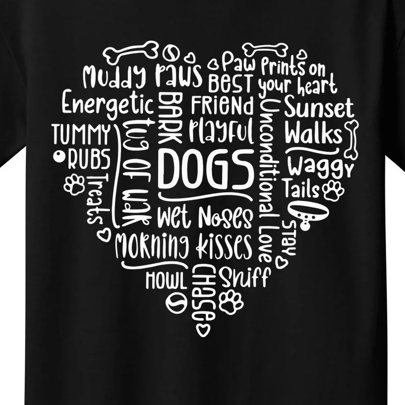 Dogs Words In Heart Dog Mom Kids T-Shirt