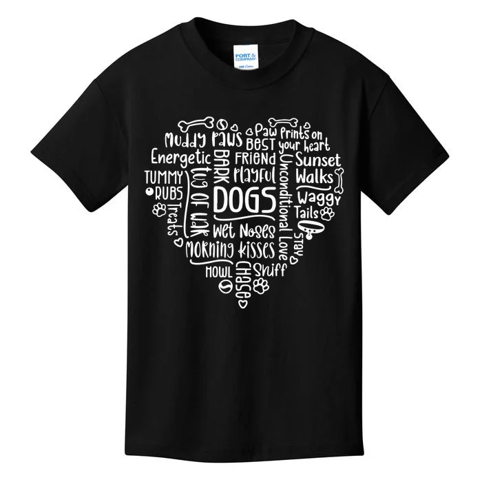 Dogs Words In Heart Dog Mom Kids T-Shirt