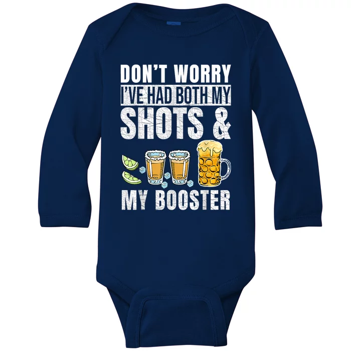 Don't Worry I've Had Both My Shots And Booster Funny Vaccine Baby Long Sleeve Bodysuit