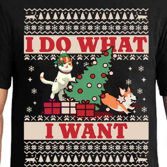 Do What I Want Cat Knocking Over Christmas Tree On Dog Gift Pajama Set