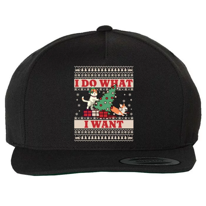 Do What I Want Cat Knocking Over Christmas Tree On Dog Gift Wool Snapback Cap