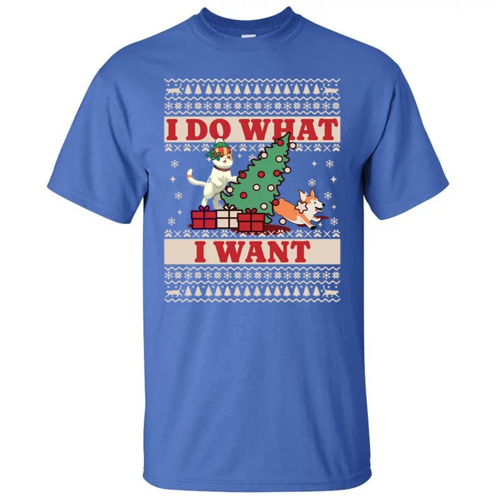 Do What I Want Cat Knocking Over Christmas Tree On Dog Gift Tall T-Shirt