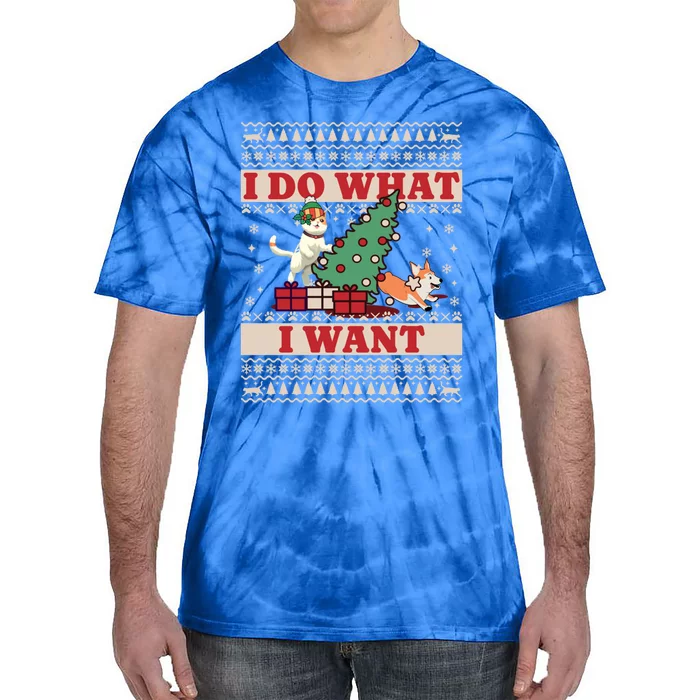 Do What I Want Cat Knocking Over Christmas Tree On Dog Gift Tie-Dye T-Shirt