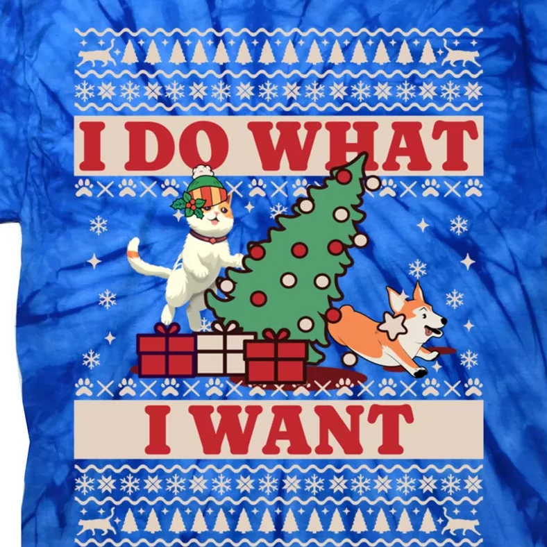 Do What I Want Cat Knocking Over Christmas Tree On Dog Gift Tie-Dye T-Shirt