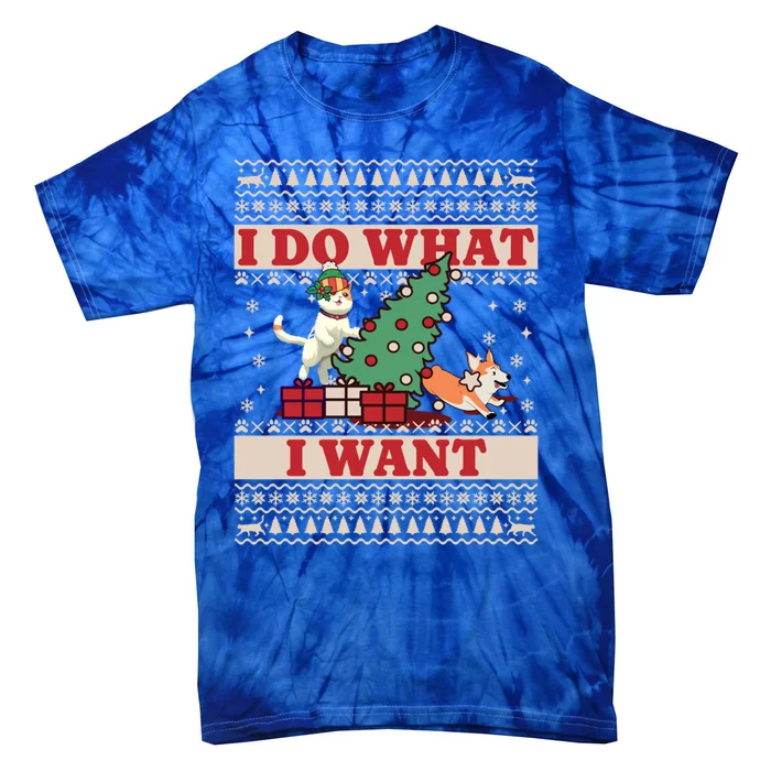 Do What I Want Cat Knocking Over Christmas Tree On Dog Gift Tie-Dye T-Shirt