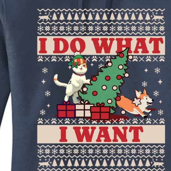 Do What I Want Cat Knocking Over Christmas Tree On Dog Gift Women's Pullover Hoodie