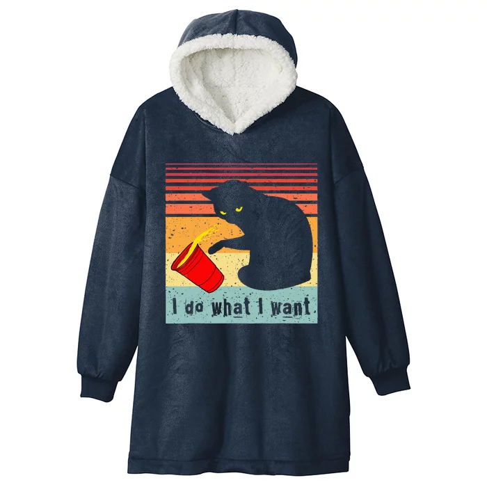 Do What I Want Vintage Black Cat Red Cup Hooded Wearable Blanket