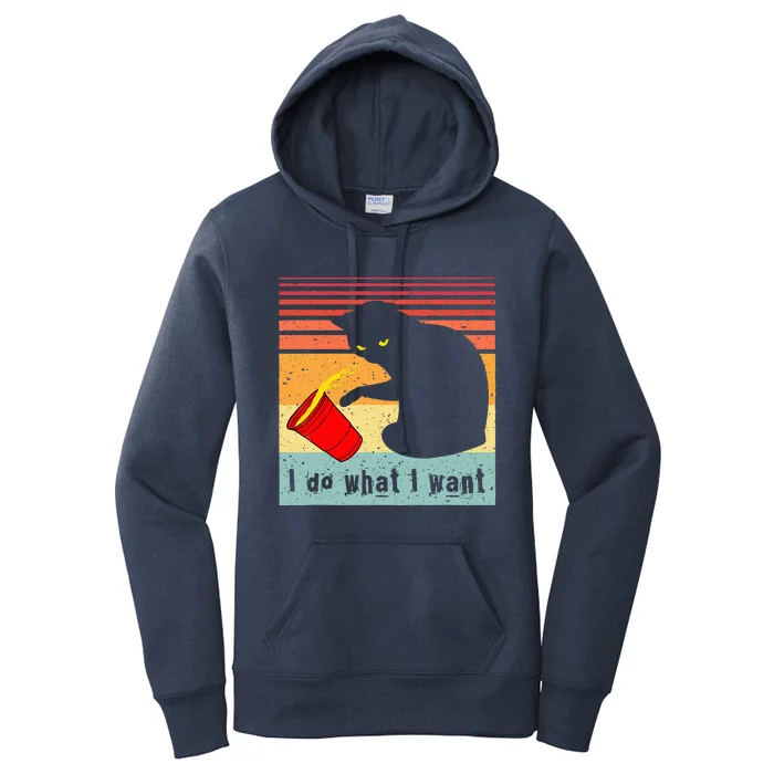 Do What I Want Vintage Black Cat Red Cup Women's Pullover Hoodie