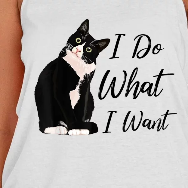 Do What I Want Tuxedo Cat Mom Cute Funny Graphic TShirt Women's Knotted Racerback Tank