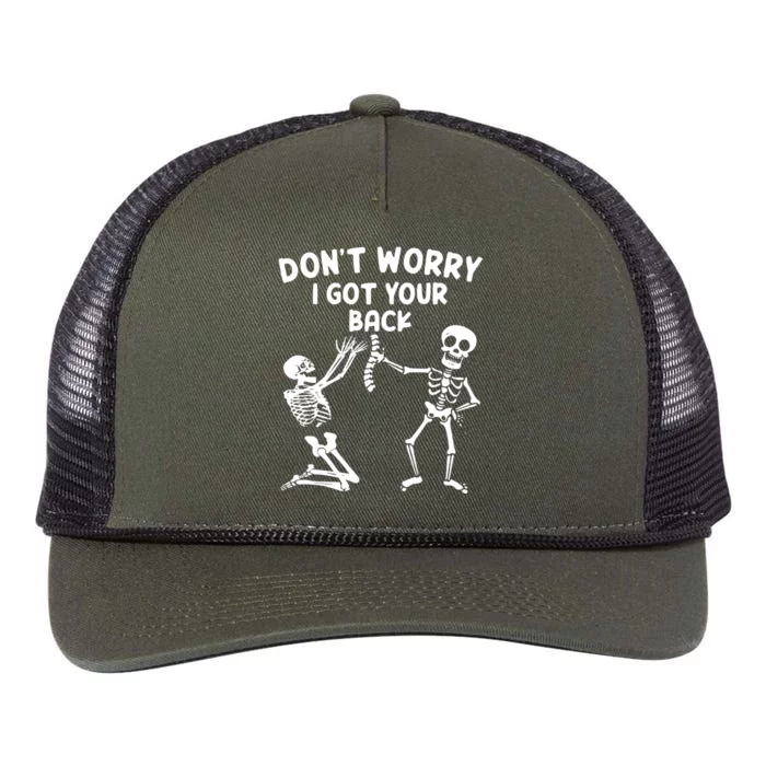 Dont Worry I Got Your Back Funny Halloween Skeleton Cool Gift Retro Rope Trucker Hat Cap