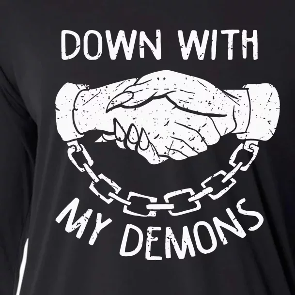 Down With My Demons Deal Handshake Aesthetic Humour Goth Cooling Performance Long Sleeve Crew