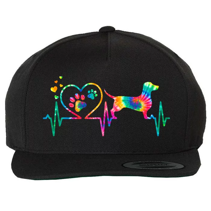 Dachshund Weenie Mom Dad Heartbeat Tie Dye Dog Wool Snapback Cap