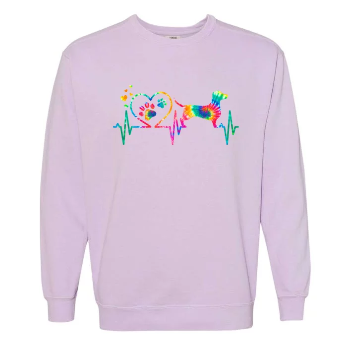 Dachshund Weenie Mom Dad Heartbeat Tie Dye Dog Garment-Dyed Sweatshirt