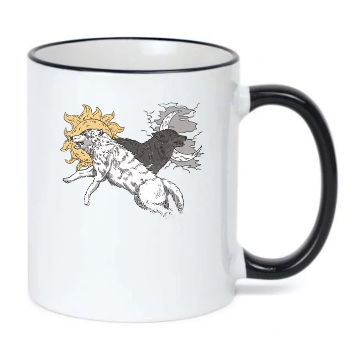 Double Wolf Moon Sun Black Color Changing Mug