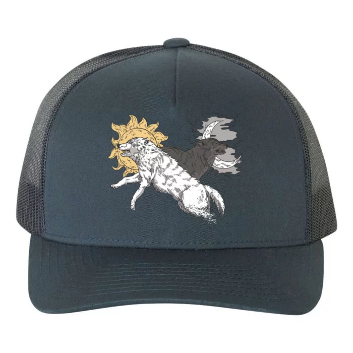 Double Wolf Moon Sun Yupoong Adult 5-Panel Trucker Hat