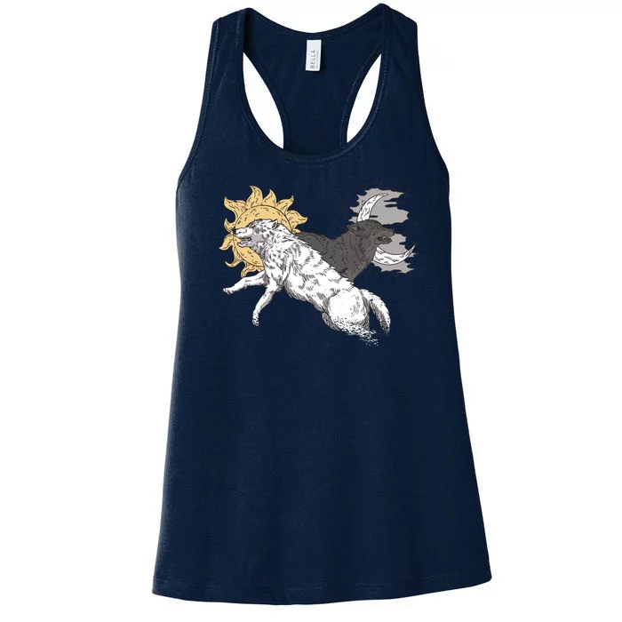 Double Wolf Moon Sun Women's Racerback Tank