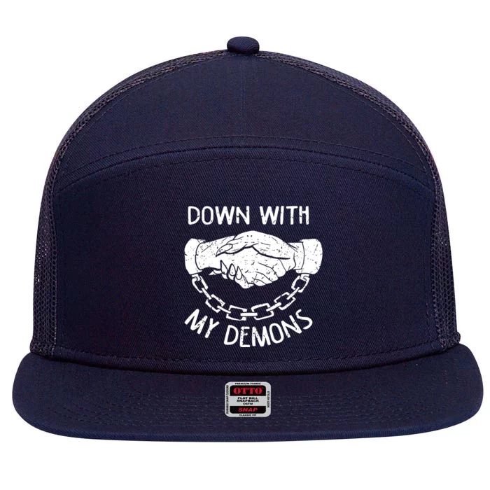 Down With My Demons Deal Handshake Aesthetic Goth 7 Panel Mesh Trucker Snapback Hat