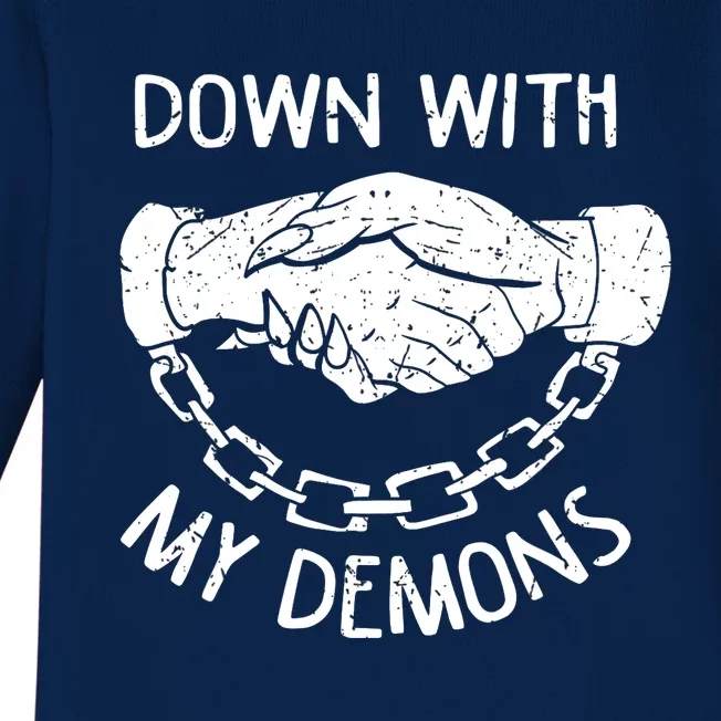 Down With My Demons Deal Handshake Aesthetic Goth Baby Long Sleeve Bodysuit