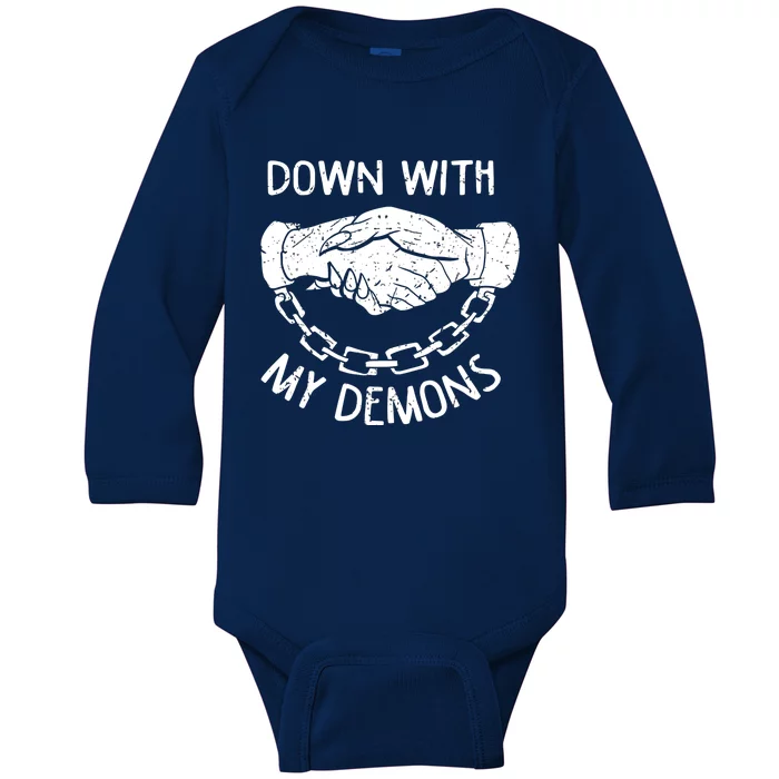 Down With My Demons Deal Handshake Aesthetic Goth Baby Long Sleeve Bodysuit