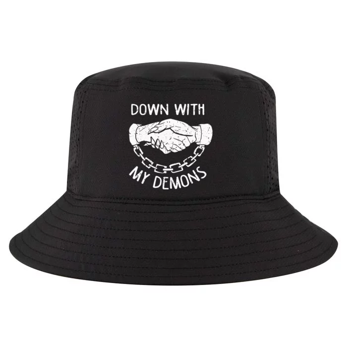 Down With My Demons Deal Handshake Aesthetic Humour Goth Cool Comfort Performance Bucket Hat