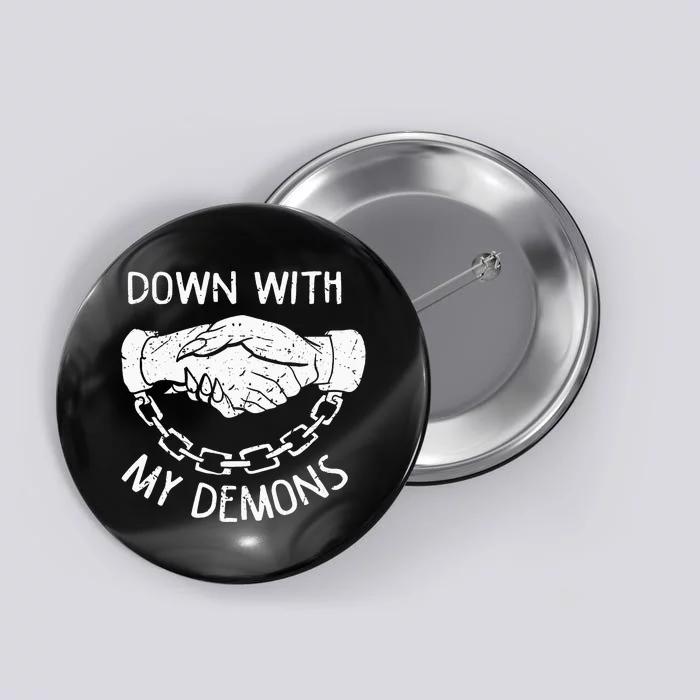 Down With My Demons Deal Handshake Aesthetic Humour Goth Button